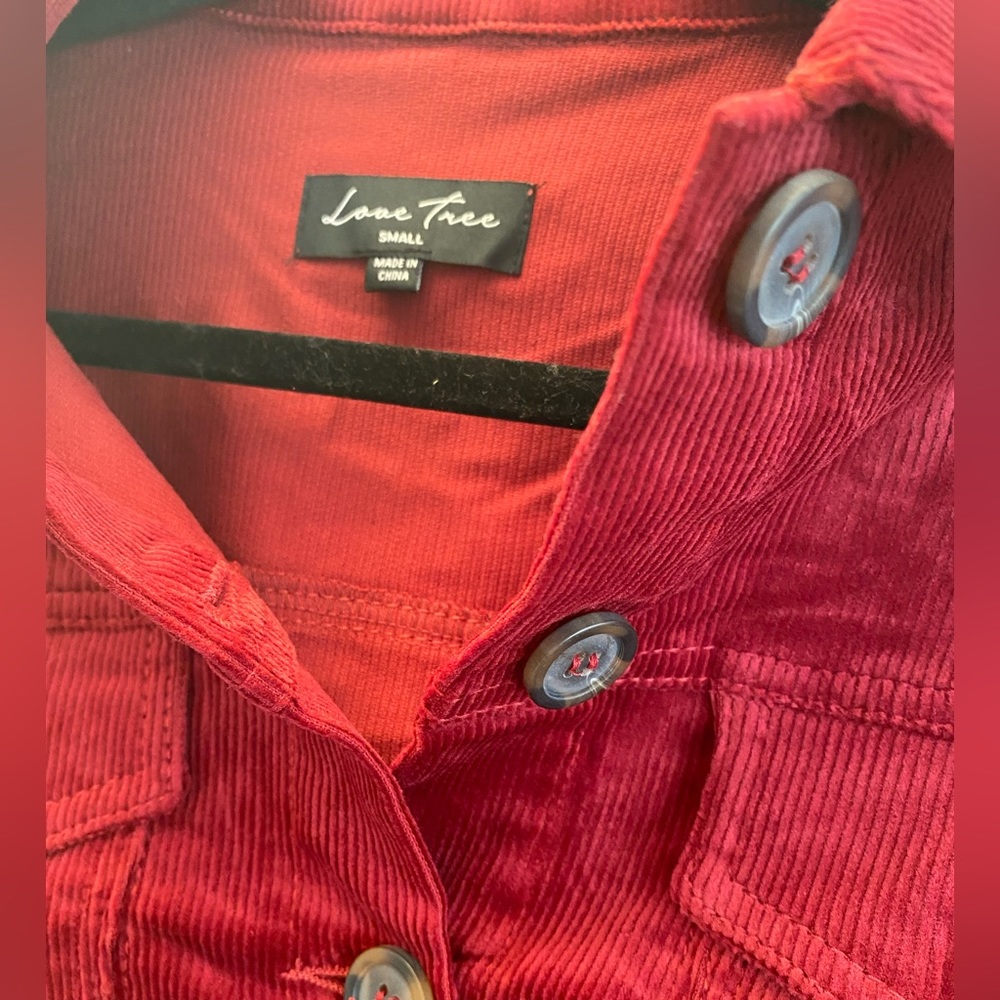 NWOT burgundy corduroy crop jacket Military style jacket with pockets - Picture 10 of 12